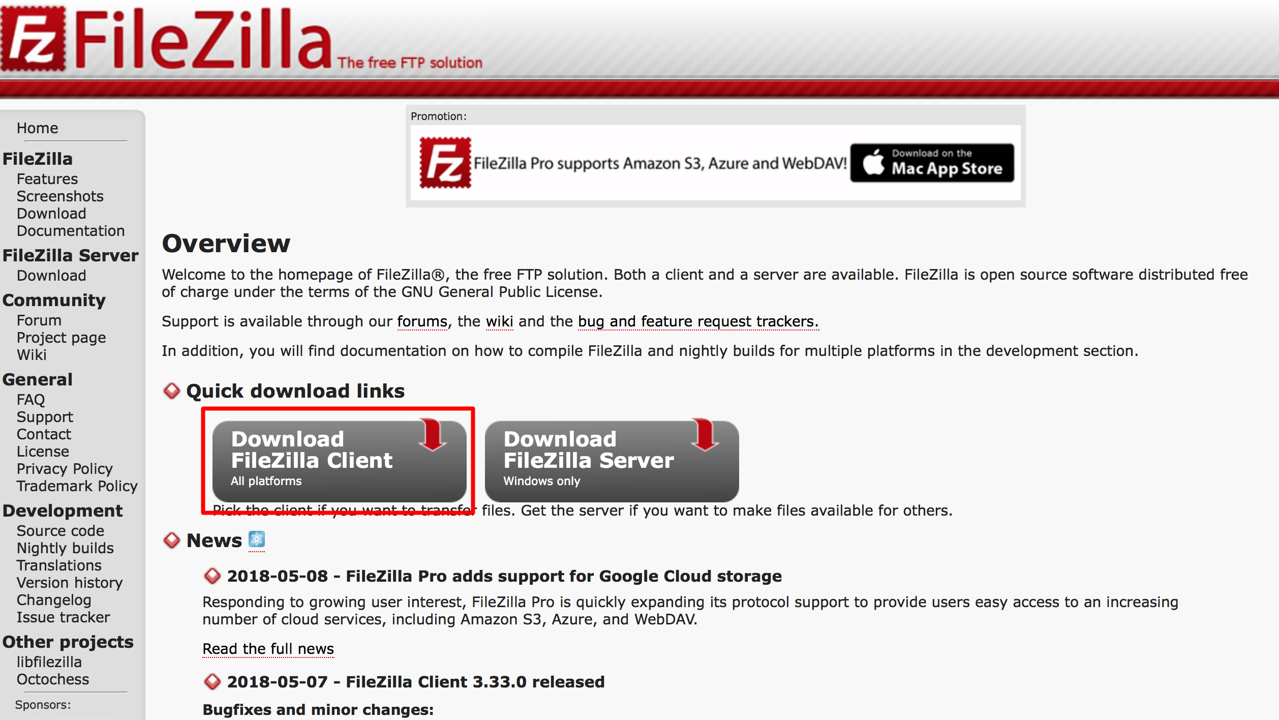 FileZillaのダウンロード