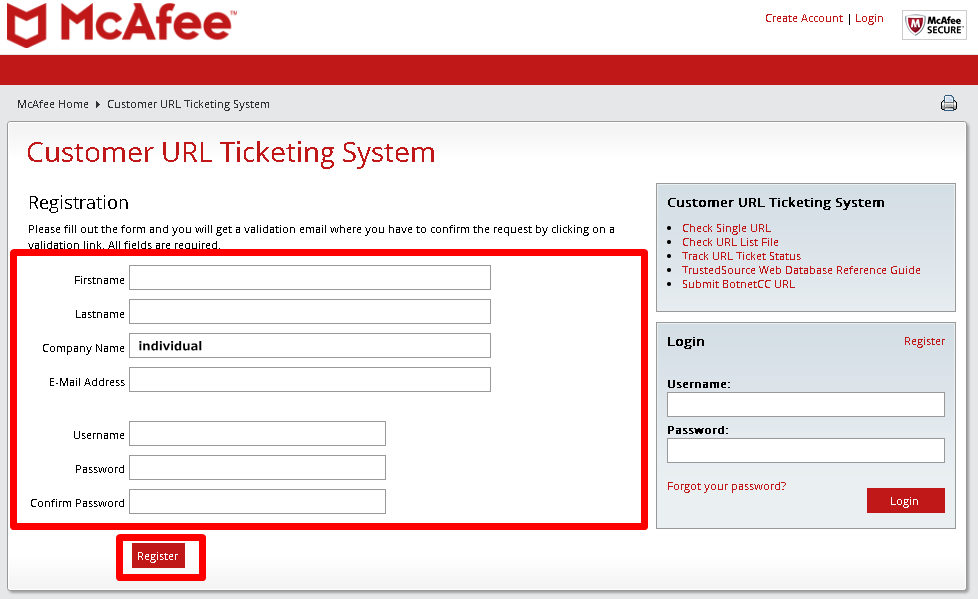 customer URL Ticketing system